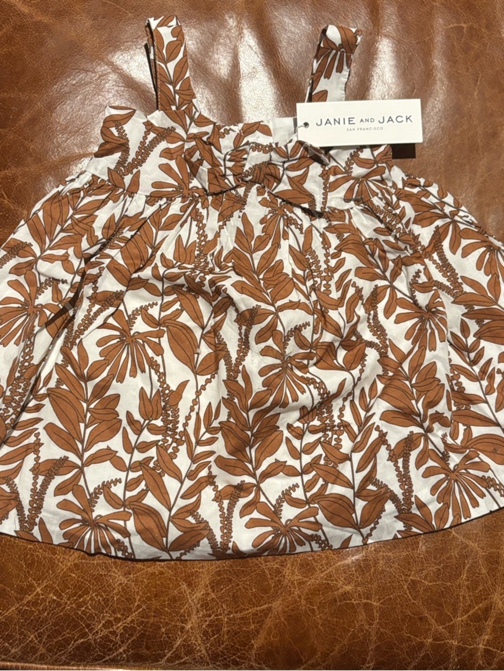 Janie and Jack Brown Infant Leaf-Print Strap Sundress on Cream - Picture 5 of 6